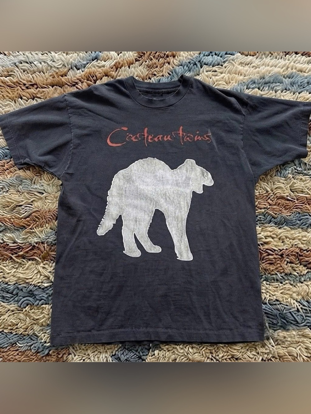 Black Cocteau Twins Short Sleeve Tee with White Bear Silhouette
